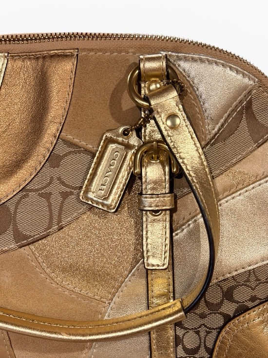 Authentic COACH Vintage Y2K 2009 Metallic Gold Patchwork Satchel Handbag F14007 - Picture 10 of 16